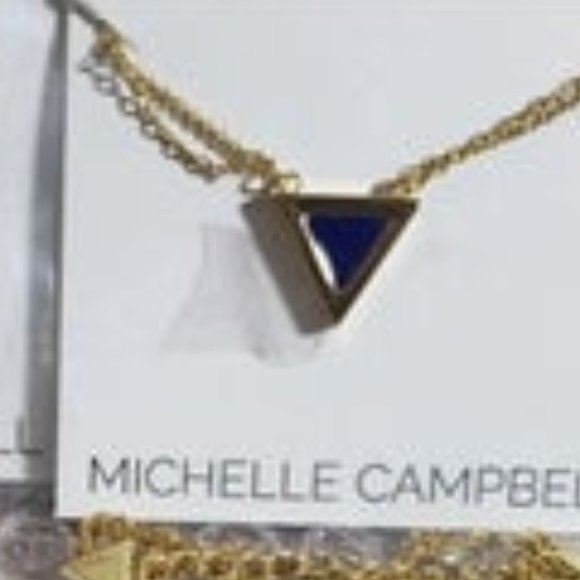 Brand New Michelle Campbell Genuine Lapis Stone 14K Gold Plated Inlay Necklace - Picture 2 of 8